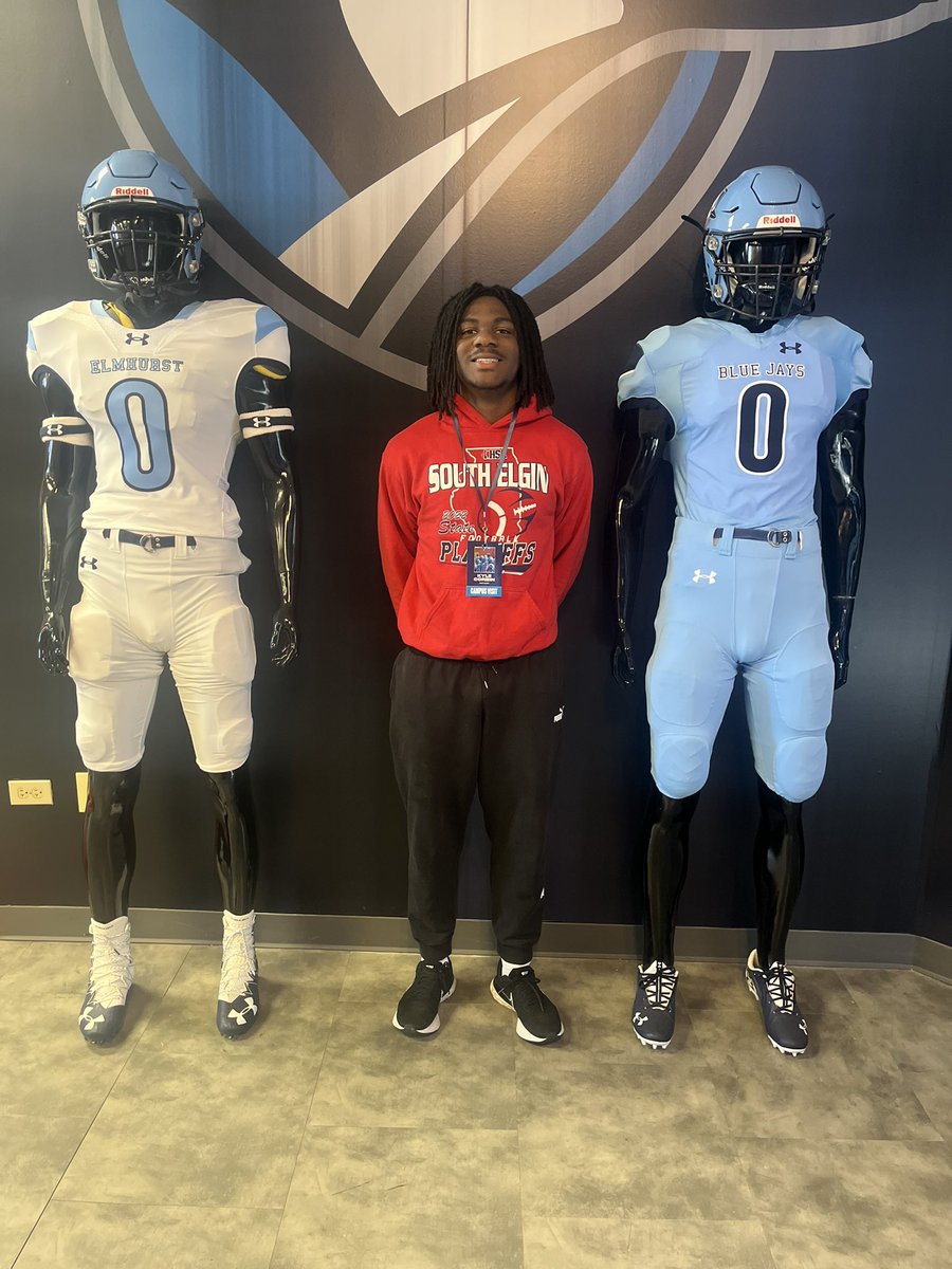 Thank you <a href="/ElmhurstU_FB/">Elmhurst University Football</a> for the tour &amp; the opportunity to play here next fall! Looking forward to coming back <a href="/Coach_Tahaney/">Jake Tahaney</a> @CoachMurray_EU @coach_lhump <a href="/Rich_DBs/">Dru Richardson</a> <a href="/ZavierBarnes09/">Coach Barnes</a> <a href="/Phelps_EU/">Jim Phelps</a> <a href="/CoachQuaid/">Mack Quaid</a> <a href="/CoachMadison_EU/">Colin Madison</a> @SouthElginFB