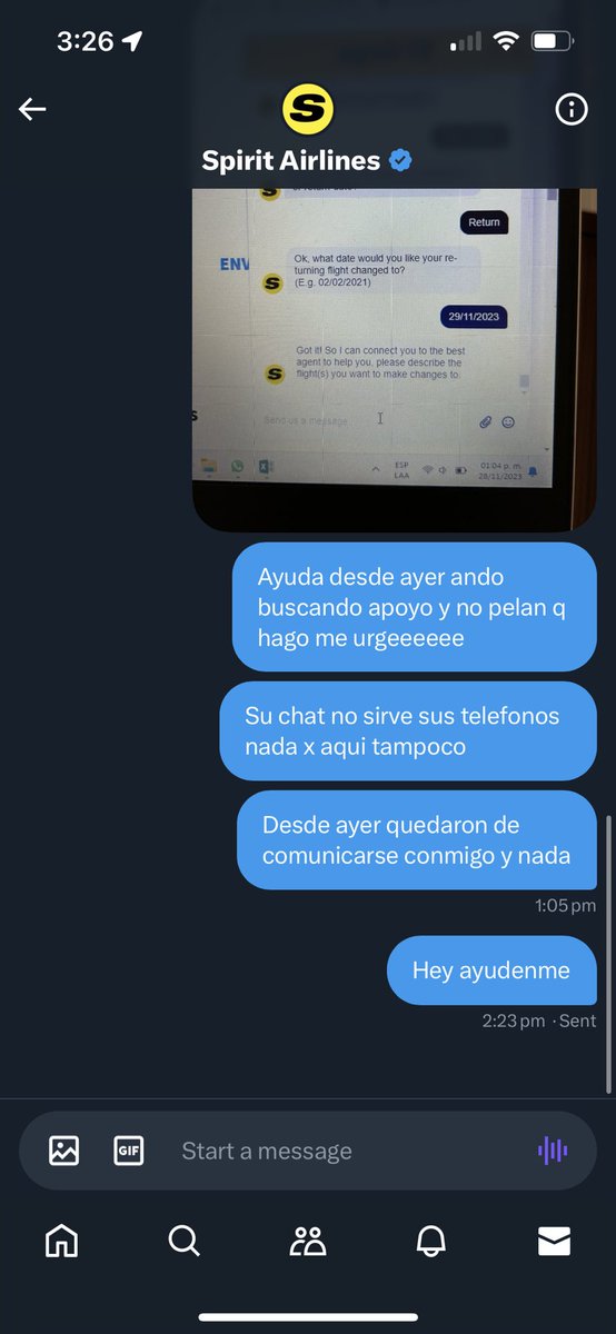 alepzarate's tweet photo. @SpiritAirlines  buen dia llevo dias tratando de que alguien me haga caso y nada  necesito la confirmacion de un cambio me urge a donde marco quien atiende https://t.co/ik8YOo9Die