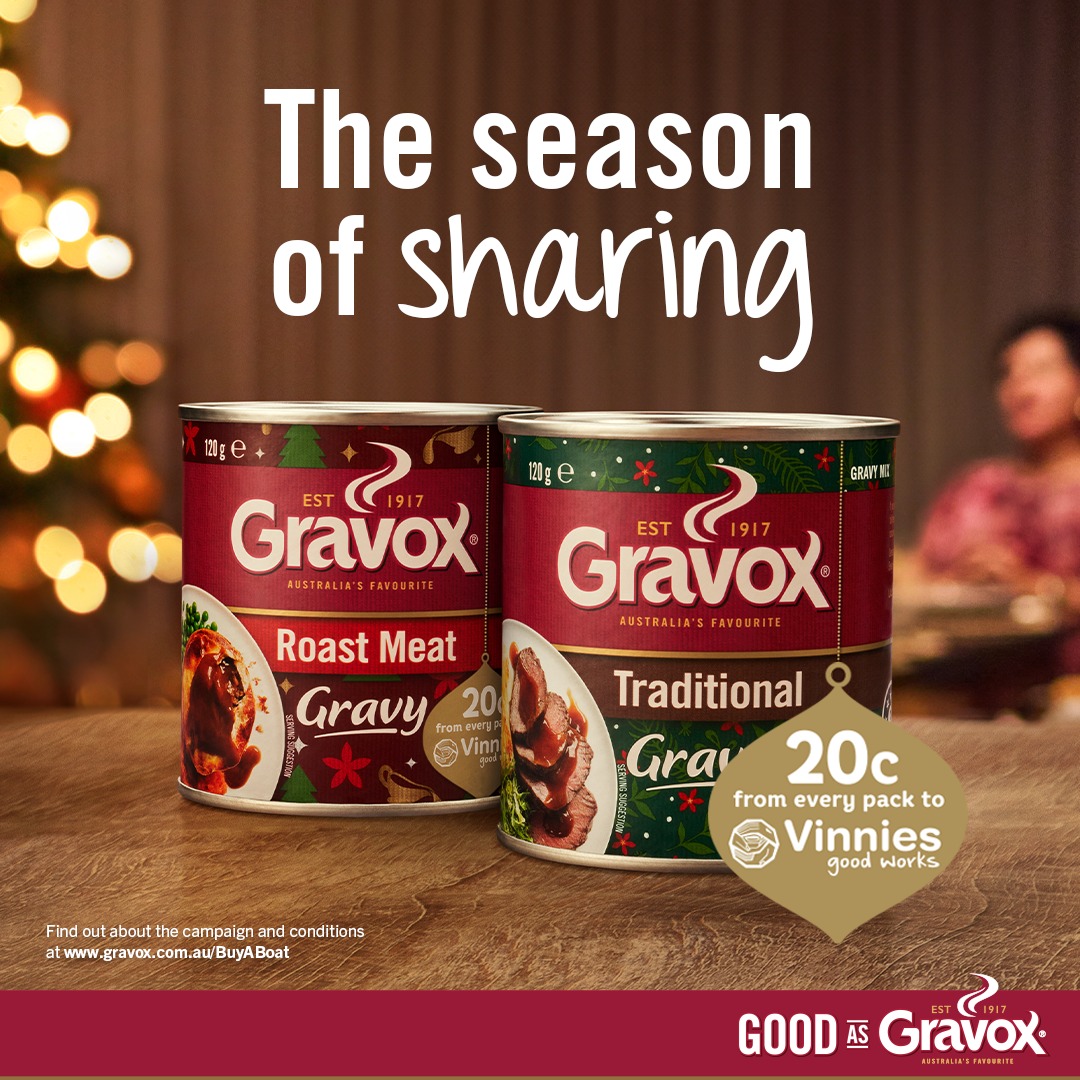 Vinnies NSW (@vinniesnsw) on Twitter photo This Christmas, <a href="/VinniesNSW/">Vinnies NSW</a> have partnered with Gravox to help support locals doing it tough.
For every specially marked Christmas Gravox canister sold nationwide, Gravox will generously donate 20 cents to Vinnies.
Find out more + conditions at gravox.com.au/BuyaBoat This Christmas, <a href="/VinniesNSW/">Vinnies NSW</a> have partnered with Gravox to help support locals doing it tough.
For every specially marked Christmas Gravox canister sold nationwide, Gravox will generously donate 20 cents to Vinnies.
Find out more + conditions at gravox.com.au/BuyaBoat