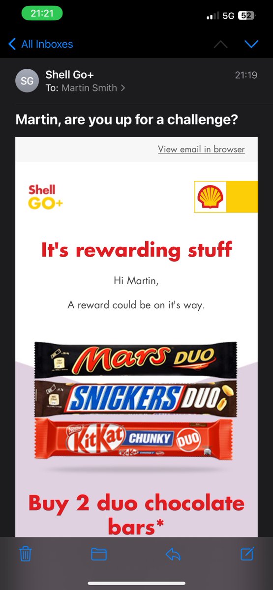 SpursGrumpy's tweet image. @Shell #shellgo 

 Last week you’re spamming me chewing gum, today it’s chocolates!

Why don’t you try marketing something healthier. Something a diabetic, like myself, could enjoy.

I do, on average, 35-40,000 miles a year!