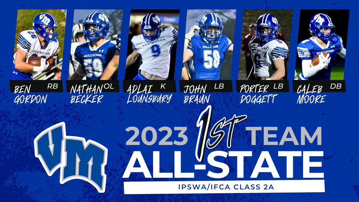 VMFootball_'s tweet photo. Congrats to our 1st Team All-State Selections!! #RollDawgs  #TEAM #StateChamps https://t.co/yDufNZSY0L