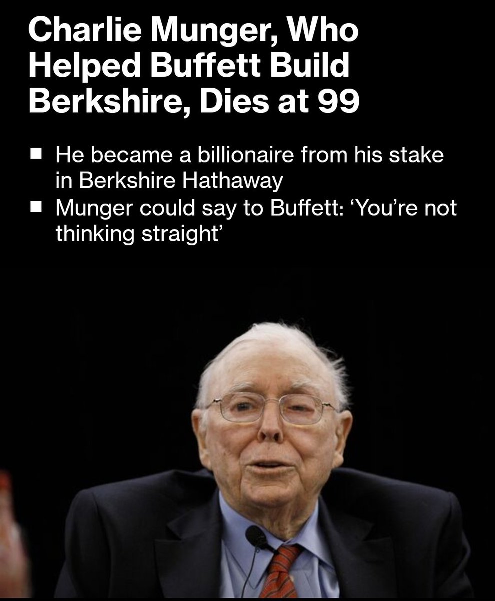 TSimonts's tweet photo. Charlie Munger is niet meer. Een onuitwisbaar finance icoon waar nog generaties lang over gesproken zal worden. De hemel werd net een pak slimmer, gewiekster en grappiger https://t.co/NS2npAVx2m