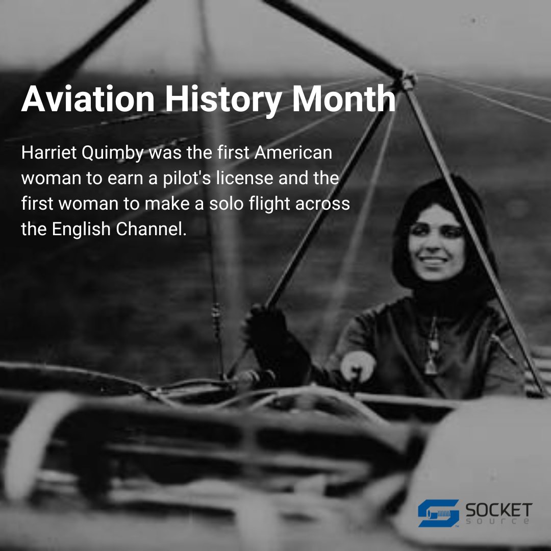 This month is Aviation History Month! Harriet Quimby was the first American Woman to earn a pilot's license and the first woman to make a solo trip across the English Channel. 

#aviation #aviationhistory #socketsource #sockets #airplane #HarrietQuimby