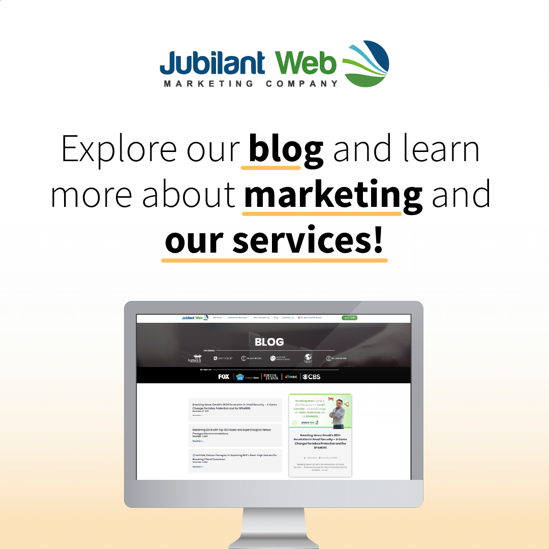 JubilantWeb's tweet photo. Dive into a world of marketing knowledge and discover the wealth of services we offer by exploring our blog. 🚀📖 Learn about the latest trends, strategies, and insights that can propel your business to success. 💡✨ #MarketingInsights #Services #ExploreOurBlog #BusinessSuccess https://t.co/f7DQ6F8crf