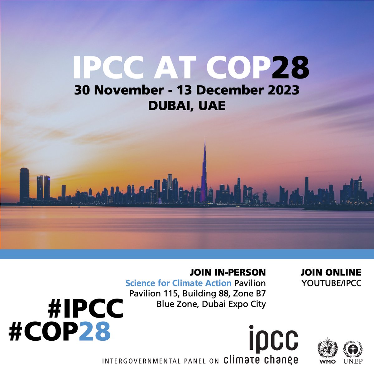 IPCC_CH's tweet photo. Join #IPCC at #COP28! IPCC’s joint #Science4ClimateAction Pavilion has 50+ #IPCC speakers lined up to unpack key insights & findings from the latest #IPCC #ClimateReports on #climatechange.
More info ➡️ https://t.co/Ucjwy6CPG2
Livestream ➡️ https://t.co/5KRVQC2D4W https://t.co/xTRixJzAue