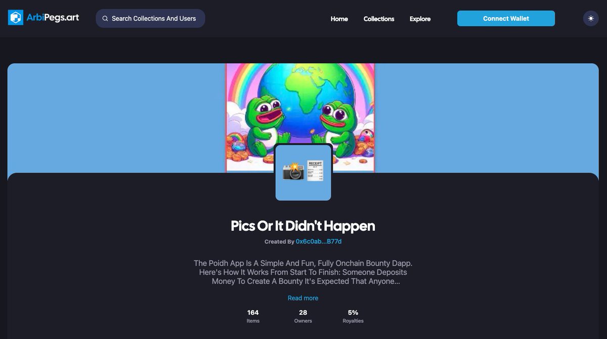 it's a day of new listings 🌄

poidh NFTs are now live on the <a href="/ArbiPegs/">ArbiPegs (💙,🧡)</a> NFT marketplace 🥳

view the full collection here: arbipegs.art/collection/0xd…