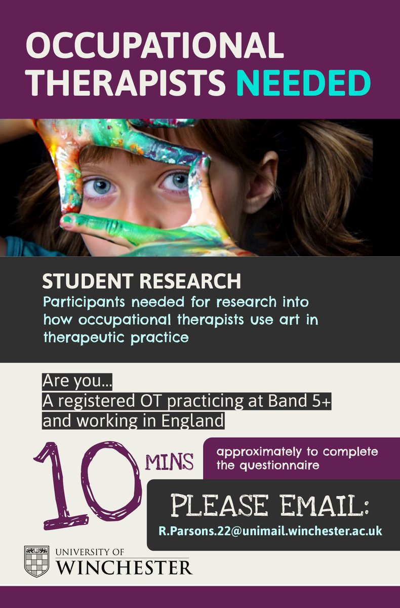 Rachael Parsons (@rachael_does_ot) on Twitter photo Could you contribute towards my research study through the link below? The hope's to reach the many rather than the few... Please share!!
#OccupationalTherapists
Questionnaire: forms.office.com/e/1mBDEji5eE
Participant info: unimailwinchesterac-my.sharepoint.com/:w:/g/personal…
Ping me to discuss more! Could you contribute towards my research study through the link below? The hope's to reach the many rather than the few... Please share!!
#OccupationalTherapists
Questionnaire: forms.office.com/e/1mBDEji5eE
Participant info: unimailwinchesterac-my.sharepoint.com/:w:/g/personal…
Ping me to discuss more!
