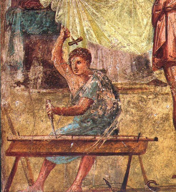 romanhistory1's tweet photo. A fresco of a carpenter from the House of the Vettii, Pompeii https://t.co/ZvIuV5ApYm