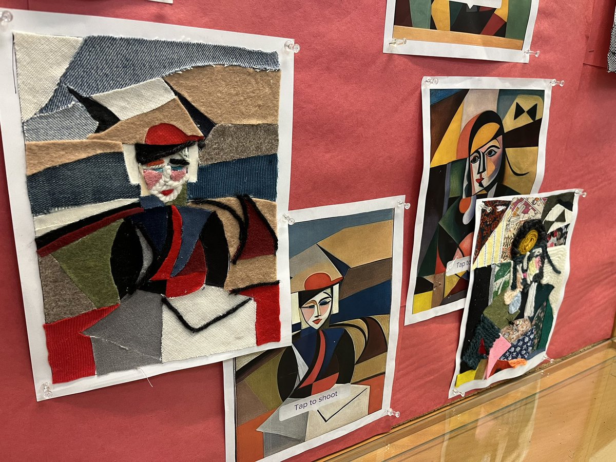 The Lisgar CI Arts and Crafts Class used an AI filter to create a self-portrait. They then took the AI artwork and made it into textile art. Fake Art becomes real art! 🎨🖼️<a href="/OCDSB/">OCDSB</a>