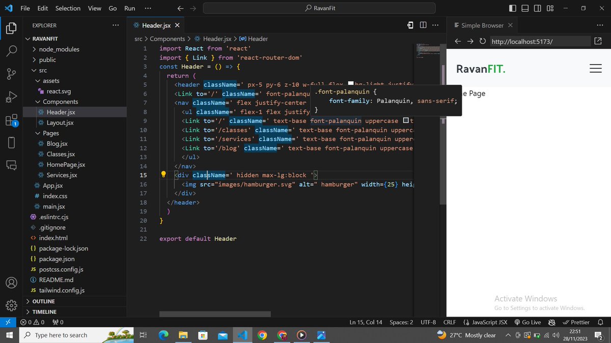 Day 2 of #100DaysOfCode Still on React Router, ✅I learnt about Relative Routes ✅Index Routes. ✅Also did the navbar of the project I'm working on. Would finish it up tomorrow. #javascript #reactjs