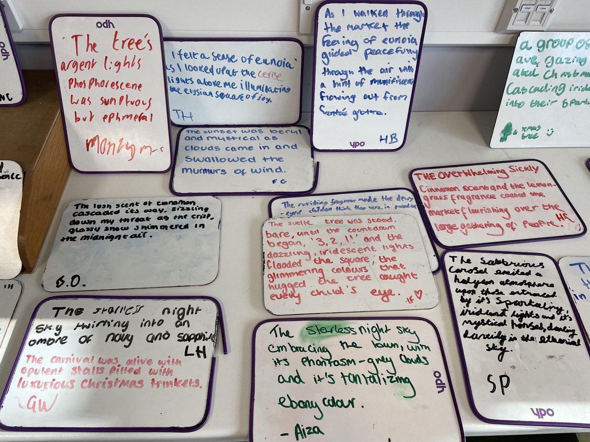 EnglishUws's tweet photo. Writing with stardust! Year 10s have been crafting ambitious sentences to describe a Christmas market scene. https://t.co/Zr5ZhQMXZ6