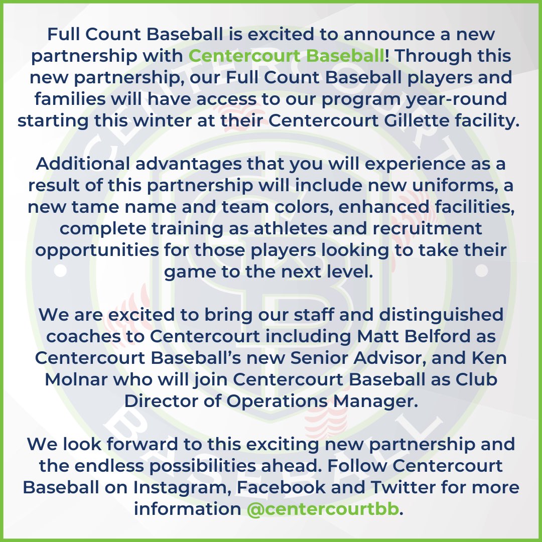 Dear Full Count Baseball Players &amp; Families