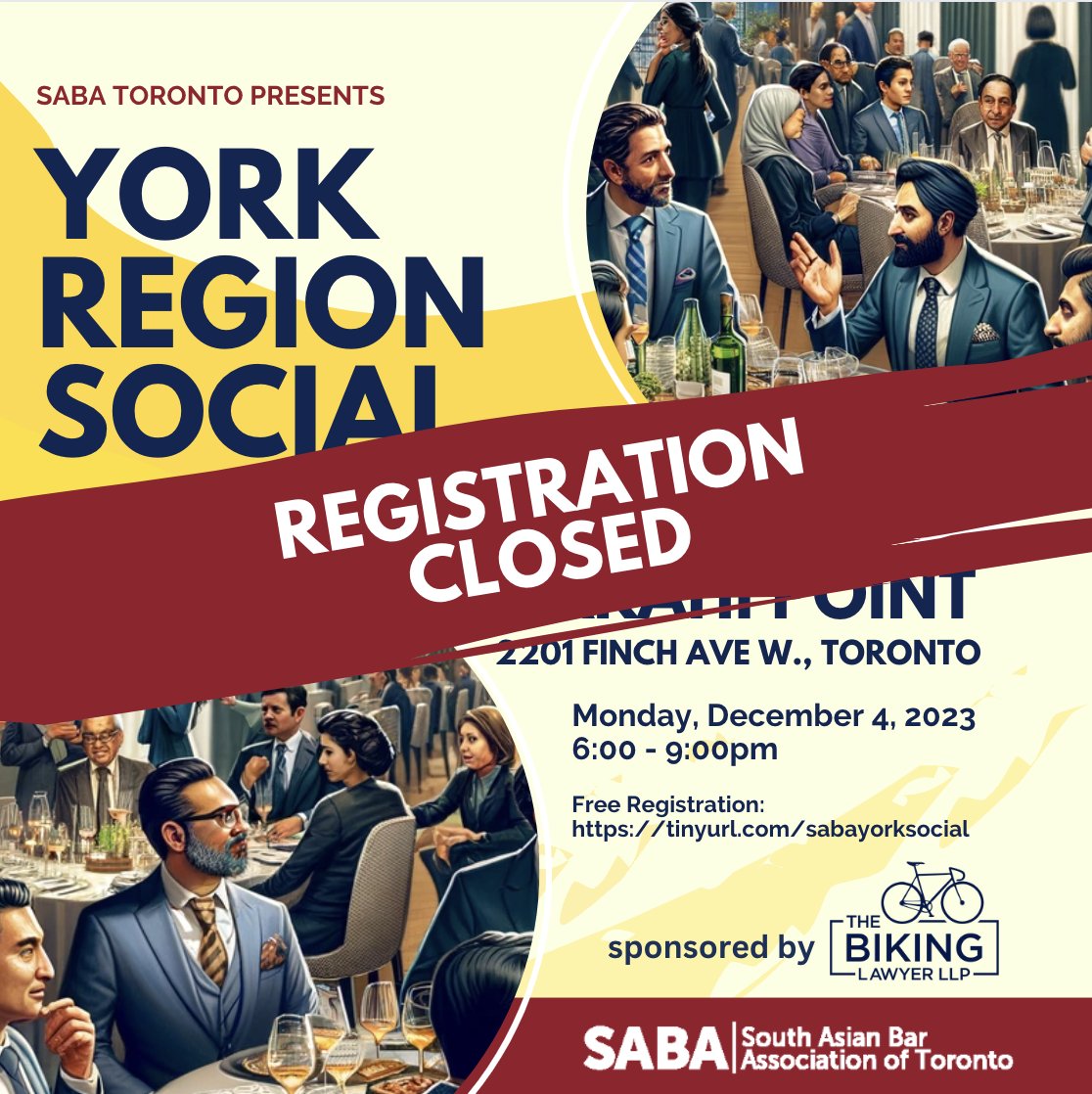 Our year-end York Region Social is now at full capacity! Registration is closed, but you can join the waitlist by emailing sabatoronto@gmail.com. Email us if you reserved multiple tickets or if you can't attend. Thank you for the incredible support!