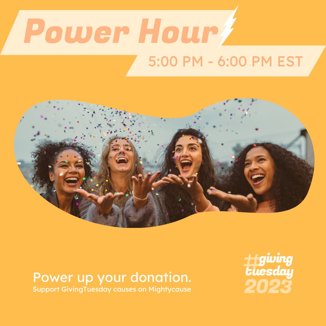 Our next power hour is here! The 5 PM EST Power Hour for large organizations is LIVE NOW! The nonprofit that receives the most unique donors on Mightycause between 5 PM - 6 PM EST will win $250! givingtuesday.mightycause.com #givingtuesday #mightycause