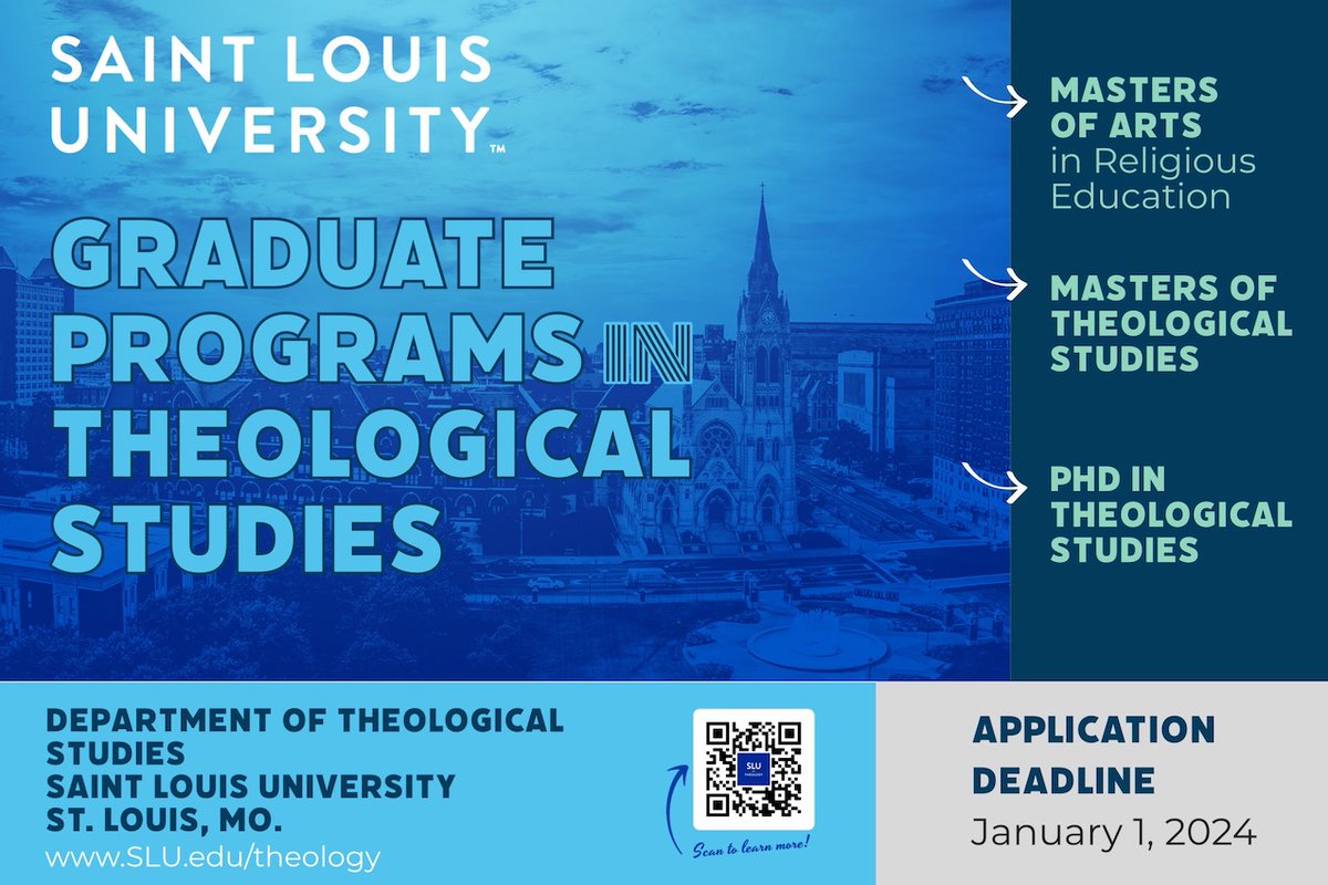 SLU_Theology's tweet image. Applications for Graduate Studies in Theological Studies at @slu_offical are due January 1, 2024. Please comment, DM, or email us for more information! #beabilliken #gradstudies #acrel #actheo
