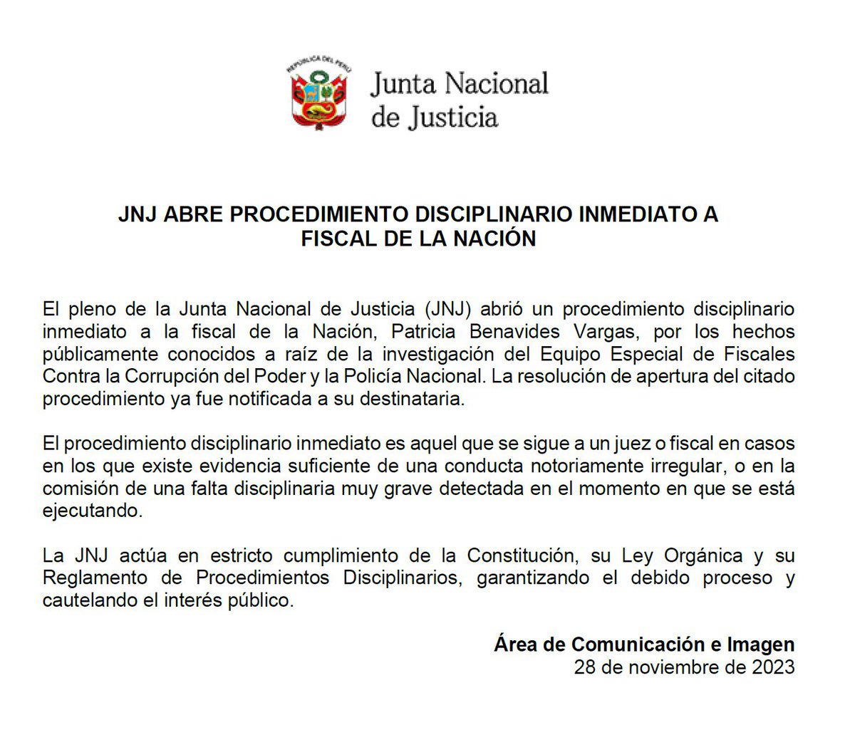 La #JNJ abre proceso disciplinario inmediato contra la fiscal de la Nación, Patricia Benavides. Hoy en @elcomercio_peru adelantamos que este era uno de los escenarios que afrontaba Benavides. vm.tiktok.com/ZM6eaXNsJ/