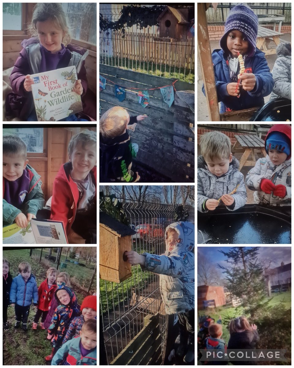 beancrossELC's tweet photo. We are exploring the local wildlife in our outdoor spaces. This has led onto a special interest in birds as we made our very own bird feeders and hung up some bird houses too.
"There's nests up there in the trees... the baby birds are safe there." 🐦 https://t.co/H7GZRARfeH