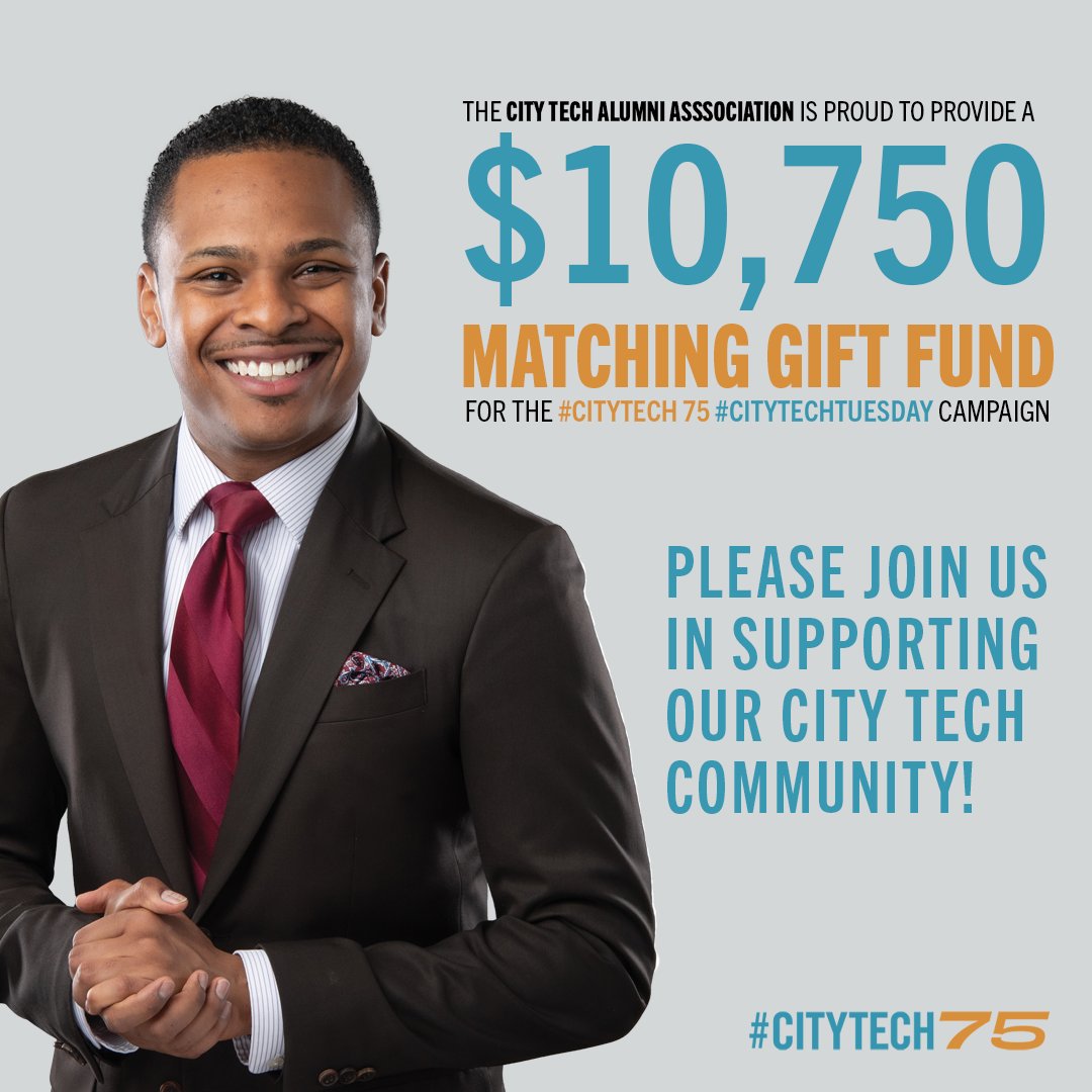 Give today and take advantage of the matching funds to increase your gift. We want to thank the City Tech Alumni Association for their generous support over the years. To donate, visit: ow.ly/TvTN50QcfrQ