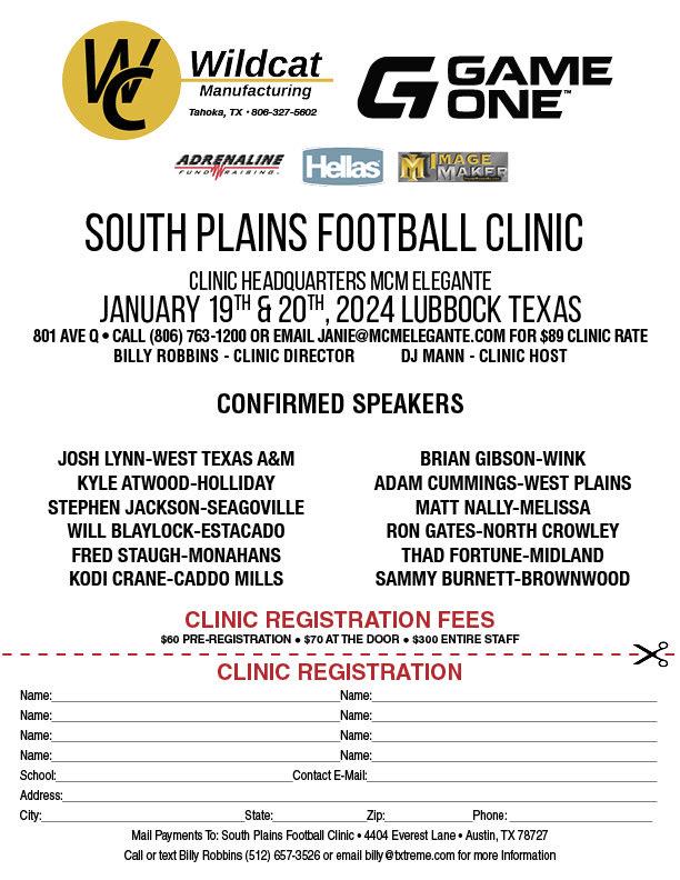 Looking forward to seeing everybody in Lubbock for the best clinic in West Texas. Get your staff signed up today for $300. ⁦<a href="/Matt_Stepp817/">Matt Stepp</a>⁩ ⁦<a href="/JoeyMcGuireTTU/">Joey McGuire 🌵</a>⁩ <a href="/chipd23/">Chip Darden</a> ⁦<a href="/Thamannjr/">Coach Mann M.Ed.</a>⁩