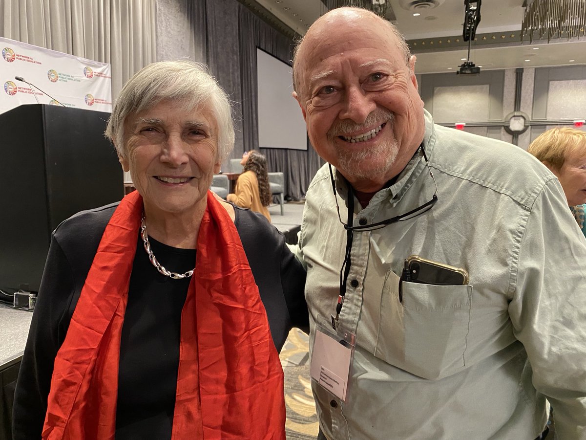 DianeRavitch's tweet photo. With my dear friend David Berliner, at the NPE conference in DC. He is one of our greatest scholars who understands the importance of public schools as the foundation stone of democracy. Public $$ for public schools. Private funds for private schools. https://t.co/94yEtJdJhR