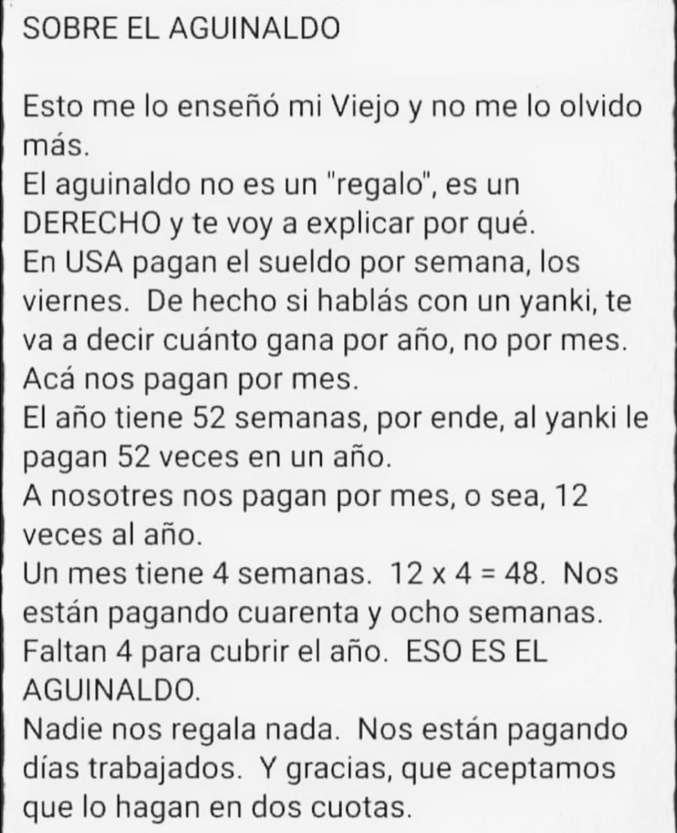 HJCBariloche's tweet photo. VOS SABES Q ES Y PORQUE SE COBRA EL AGUINALDO  ? https://t.co/mcSSPIYZMC