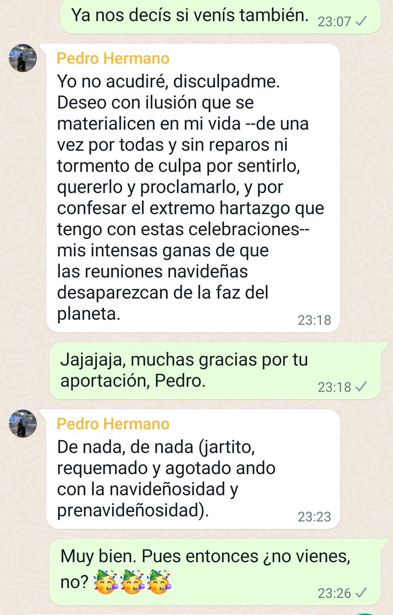 Hemos hecho un grupo de Nochevieja de la familia, para ver quién se apunta en Nochevieja Y ATENCIÓN A LA RESPUESTA DE MI HERMANO👇