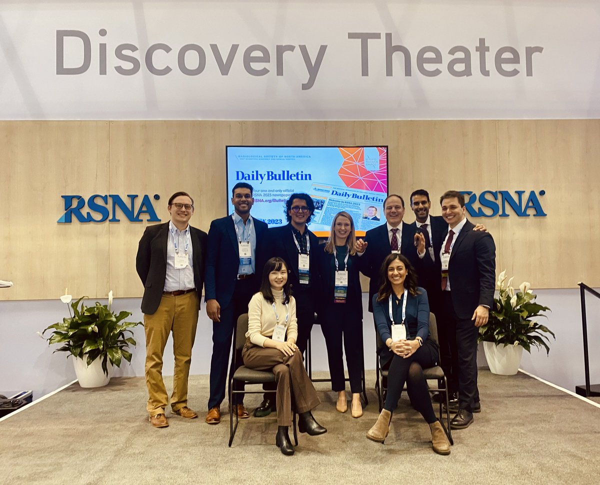 Kate Hanneman (@katehanneman) on Twitter photo Incredibly proud of the <a href="/RadiologyCTI/">Radiology: Cardiothoracic Imaging</a> trainee editorial board for organizing a fantastic #RSNA23 Discovery theatre presentation! 🤗
<a href="/Mastrodicasa_MD/">Domenico Mastrodicasa</a> <a href="/Im_Jordanc/">Jordan Chamberlin MD</a> <a href="/GauravGulsin/">Gaurav Gulsin</a> <a href="/Robi_Catania/">Roberta Catania</a> <a href="/fcallemd/">Francisco Calle</a> <a href="/AquinoGilberto1/">Gilberto Aquino</a> <a href="/DanielVargasMD/">Daniel Vargas, MD</a> @bdallen6 <a href="/SuhnyAbbara/">Suhny Abbara MD</a> <a href="/Ling_yi_Wen/">lingyi wen</a> Incredibly proud of the <a href="/RadiologyCTI/">Radiology: Cardiothoracic Imaging</a> trainee editorial board for organizing a fantastic #RSNA23 Discovery theatre presentation! 🤗
<a href="/Mastrodicasa_MD/">Domenico Mastrodicasa</a> <a href="/Im_Jordanc/">Jordan Chamberlin MD</a> <a href="/GauravGulsin/">Gaurav Gulsin</a> <a href="/Robi_Catania/">Roberta Catania</a> <a href="/fcallemd/">Francisco Calle</a> <a href="/AquinoGilberto1/">Gilberto Aquino</a> <a href="/DanielVargasMD/">Daniel Vargas, MD</a> @bdallen6 <a href="/SuhnyAbbara/">Suhny Abbara MD</a> <a href="/Ling_yi_Wen/">lingyi wen</a>
