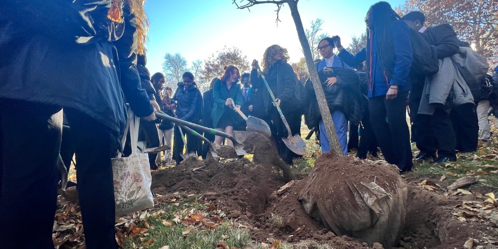 miltonhershey's tweet photo. Following the Founders Day Assembly, the Milton Hershey School Class of 2024 headed outside Founders Hall for the annual tree-planting ceremony. 🌳 Learn more about this #MHSFoundersWeek tradition: https://t.co/3ZrjO0fQfk #MiltGrad2024 https://t.co/V7Y9NLpn1l