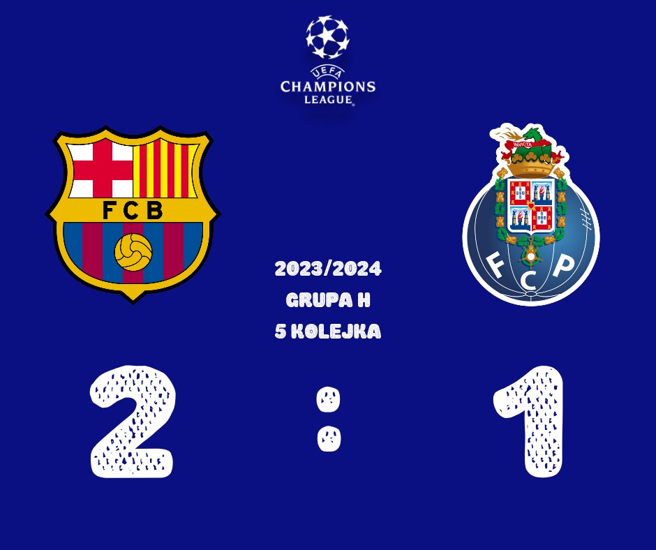 wofutbolu's tweet photo. #BARPOR
Barcelona pokonuje u siebie Porto i po raz pierwszy od trzech lat zagra w fazie pucharowej Ligi Mistrzów! ⚽
🇪🇸 Barcelona 2:1 Porto 🇵🇹
⚽ Pepê 30'
⚽ João Cancelo 32'
⚽ João Felix 57' https://t.co/rPCAak4Agy