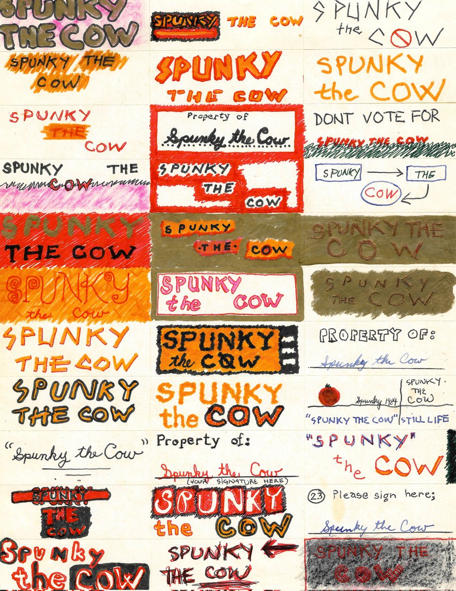 dumbeast's tweet photo. Spunky the Cow
33 stickers
Markers, pen on 8.5 x 11" Avery
Ca 1984? https://t.co/lwlRJEGX5j