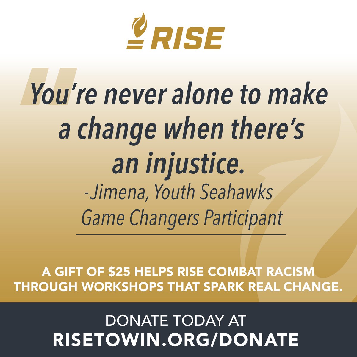 RISE works to unite our country and eliminate racial discrimination. Our efforts are needed today more than ever, and the time to act is now. To address it requires all of us to RISE up and take action. Donate today in honor of Giving Tuesday at RISEtoWin.org/Conate