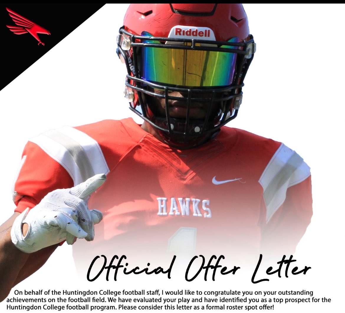 Blessed to receive an 🅾️ffer from <a href="/HawksFootball/">Huntingdon Football</a> <a href="/epperson_weston/">Coach Epperson</a> <a href="/coachHicks_DC/">Steven Hicks</a> <a href="/DexPreps/">DexPreps</a> <a href="/AL_Recruiting/">AL Recruiting</a> <a href="/coachdhiggins/">Darrell Higgins</a>