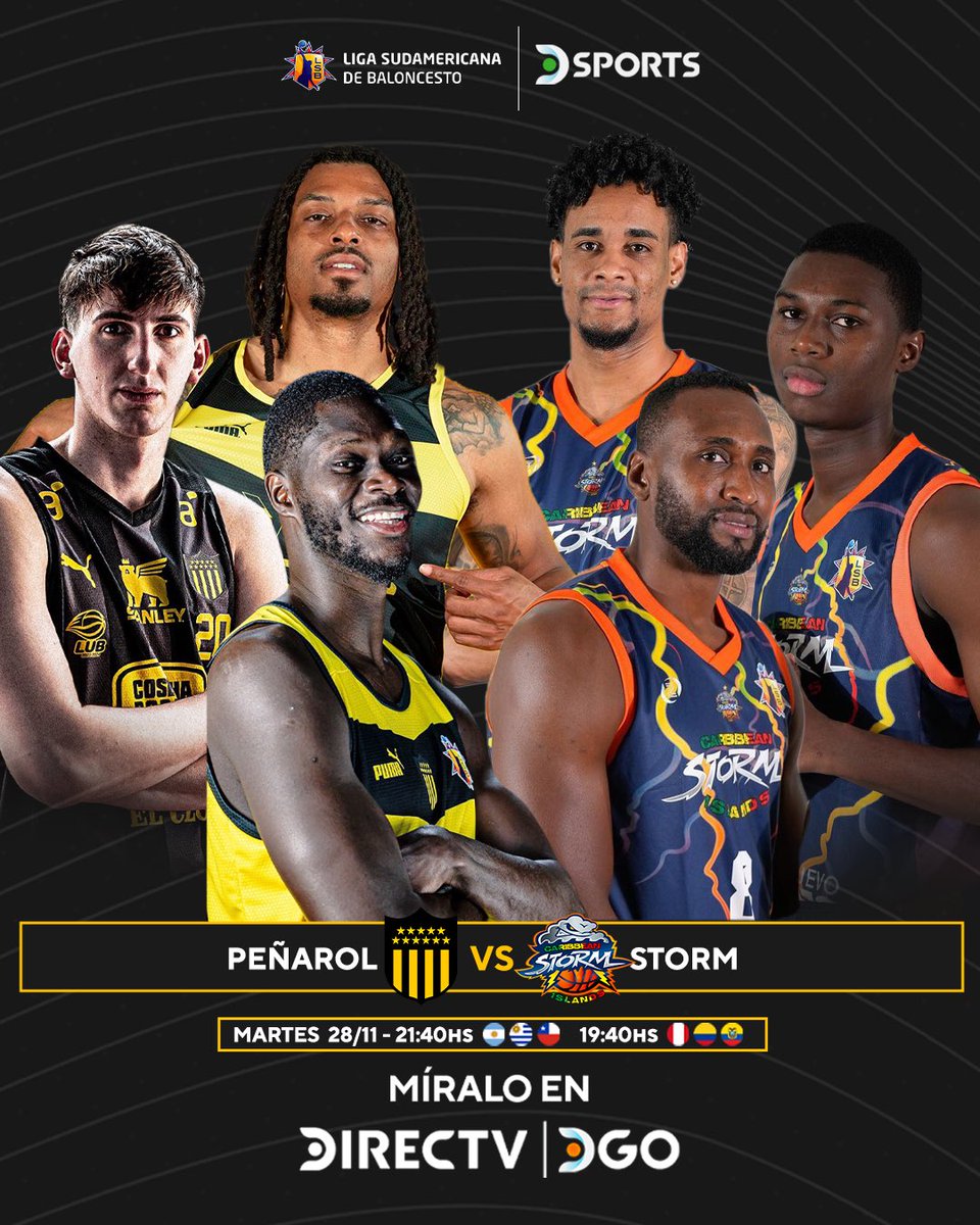 DSports's tweet photo. ¡PARTIDAZO DEL SÚPER 6! 🔥🇨🇴🇺🇾

🏀 Peñarol 🟡⚫ en el Palacio 🏟️ recibe a Storm 🟢🟡🔴 de Colombia por la #LigaSudamericanaEnDSPORTS.

⏰ 21:40 🇦🇷/🇺🇾/🇨🇱 | 19:40 🇨🇴/🇪🇨/🇵🇪

¡Vívelo en EXCLUSIVA por DSPORTS y @DGO_Latam!🤩 https://t.co/uaKtSf6VSp