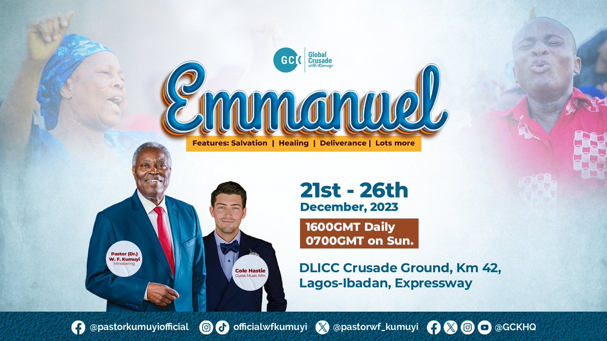 TheGCKHQ's tweet photo. Lagos, GCK is Here.
Emmanuel is here!
21st - 26th December, 2023
DLICC Crusade Ground
KM 42, Lagos - Ibadan Expressway. 

#GCK 
#GCKinLagos
#GlobalCrusadewithKumuyi
#TheGospelToEveryCreature
#KumuyiInLagos
#Lagos
#Emmanuel https://t.co/8ehZsUQA2h