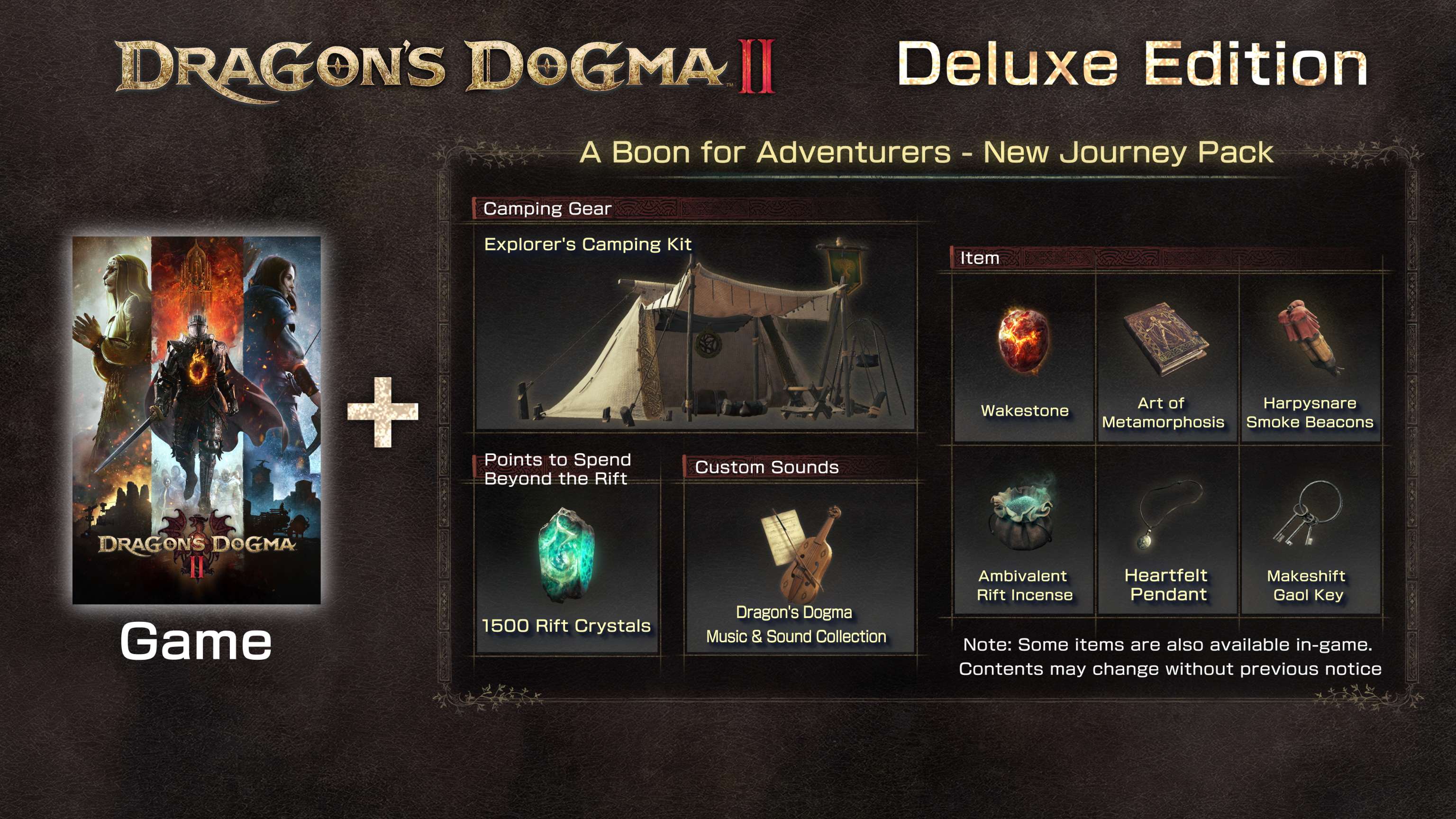Dragon's Dogma on X: "Pre-order Dragon's Dogma 2 now! The Deluxe Edition  includes the main game and the DLC "A Boon for Adventures - New Journey  Pack" which features a special camping