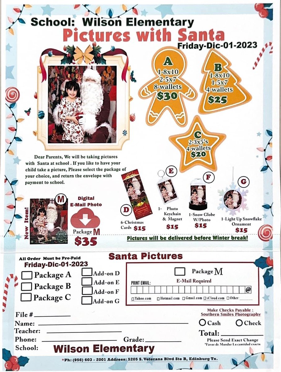 warriors112's tweet photo. We will be taking pictures with Santa at school. Pictures have to be pre-paid. If you would like to have your child take a picture, Please select the package of your choice, and return the envelope with payment to school 🎅🎄 🎁 @Erikardz11G @Karime_Flores7 https://t.co/VJKlaAYg5Y
