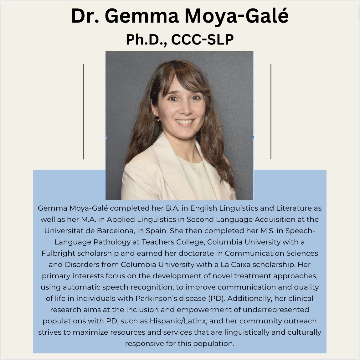 Meet Dr. Gemma Moya-Galé: Director of the CTLD lab! #speechpathology #parkinsonsdisease #teacherscollege #columbiauniversity