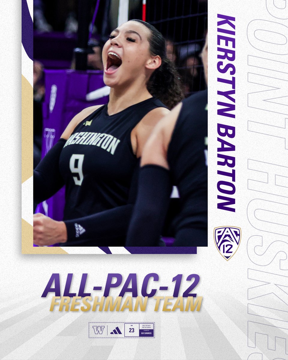 Congrats to K.B. on capping her first year as a Dawg with an 𝗔𝗹𝗹-𝗙𝗿𝗲𝘀𝗵𝗺𝗮𝗻 𝗧𝗲𝗮𝗺 honor!

Kierstyn was 3rd on the team in kills and kills per set and handled the most serve-receptions of any Husky. She was a 3⃣✖️ Freshman of the Week.

#PointHuskies