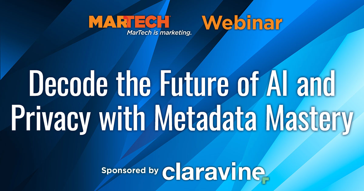 Save the date for our upcoming webinar and stay ahead of the curve 🗓 On 12/14, we're exploring the keys to mastering your marketing metadata strategy for <a href="/martechismktg/">MarTech</a> 

Register here: lnkd.in/dycP49NX