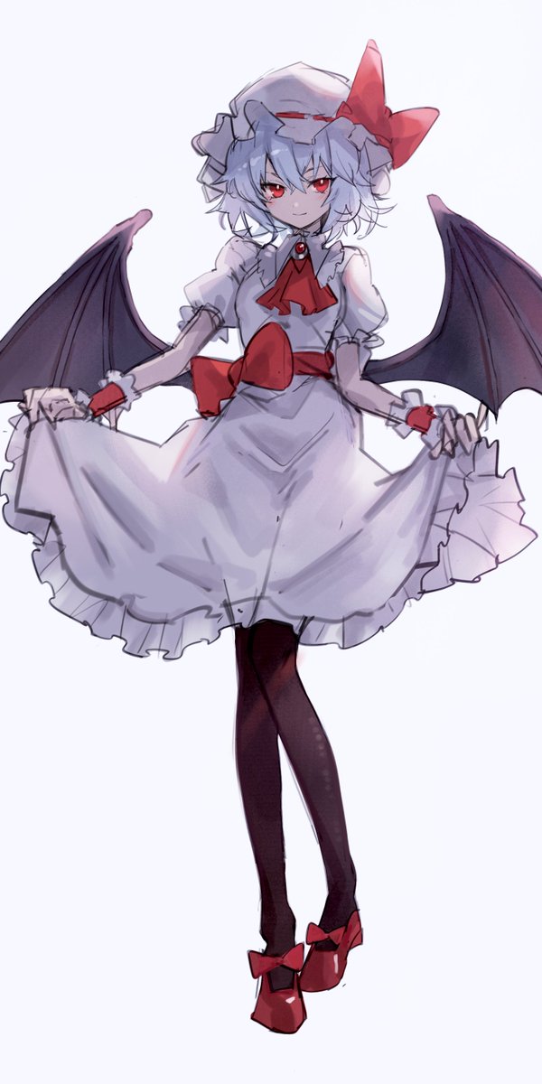 remilia scarlet 1girl solo wings hat bat wings red eyes ascot  illustration images