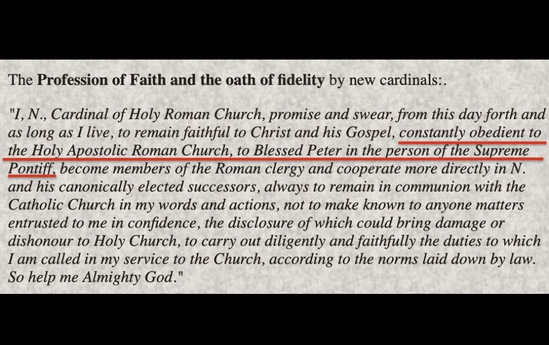 NickSchiavone's tweet image. There is a profound difference between #disagreement and #disobedience.  @CardinalRLBurke has failed repeatedly to be faithful.

Please read “The Profession of Faith
and the oath of fidelity” by a cardinal:
