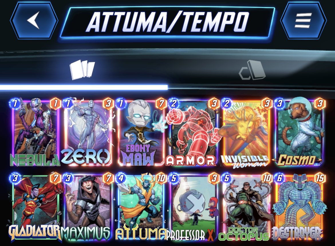 Just won my first infinity conquest with this old fashioned tempo list. Give it a try. I’m collecting opinions about it 
#MarvelSnap