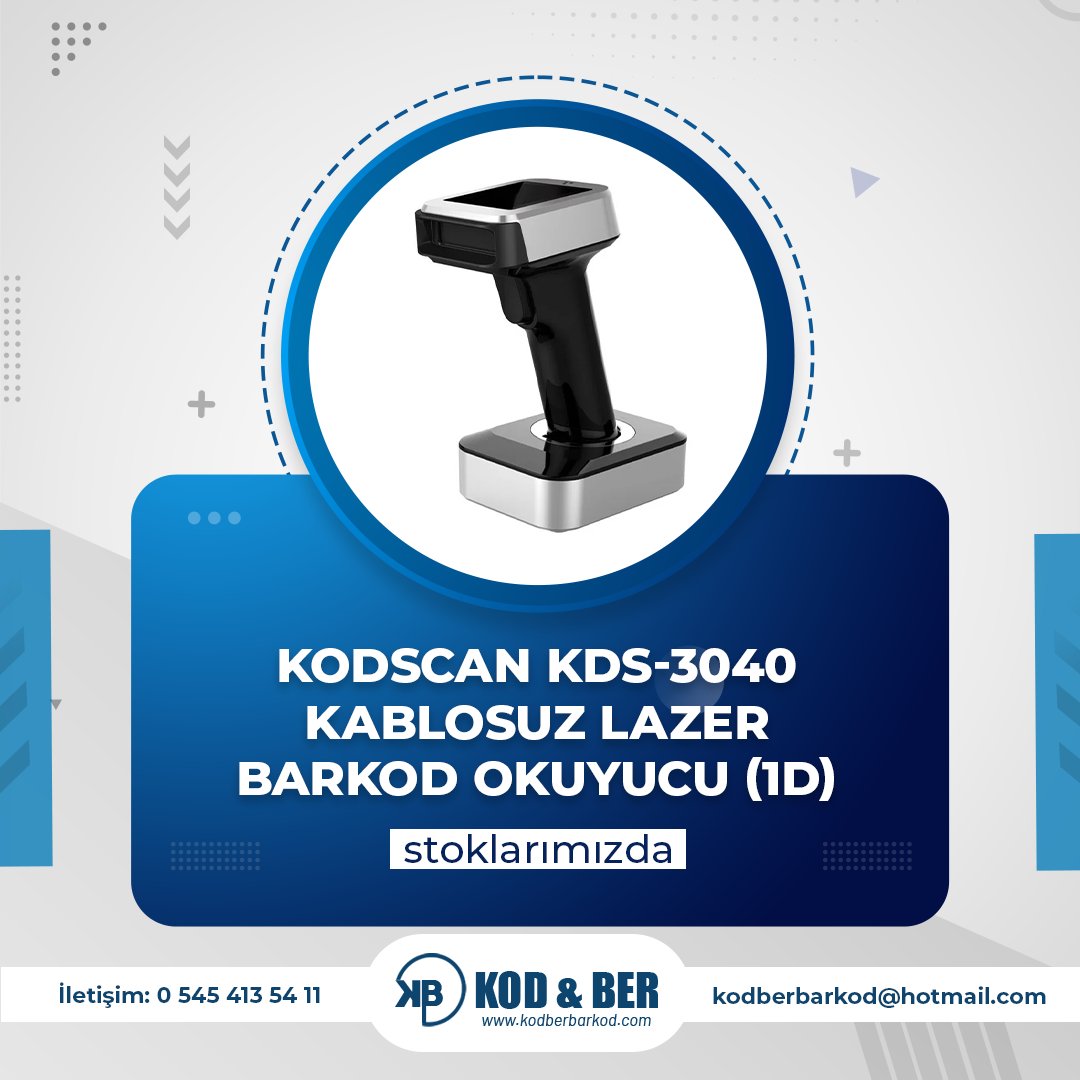 Kodscan KDS-3040 Kablosuz Lazer Barkod Okuyucu (1D) Stoklarımızda...
#BarkodMakinesi #BarkodYazıcı #EtiketYazıcı #YapışkanlıEtiketYazıcı #EndüstriyelBarkod #ZebraBarkodYazıcı #kodberbarkod #etiket #barkod #argox #KuşeEtiket #termaltransfer #zebra #zebrabarkod #zebrabarkodyazıcı