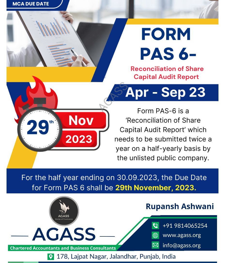 AGASSORG's tweet image. #FormPAS6
#MCA
#MinistryOfCorporateAffairs
#CompaniesAct
#ShareCapitalAudit
#ShareholderReporting
#HalfYearlyAudit
#CorporateGovernance
#BusinessFiling
#FinancialStatements