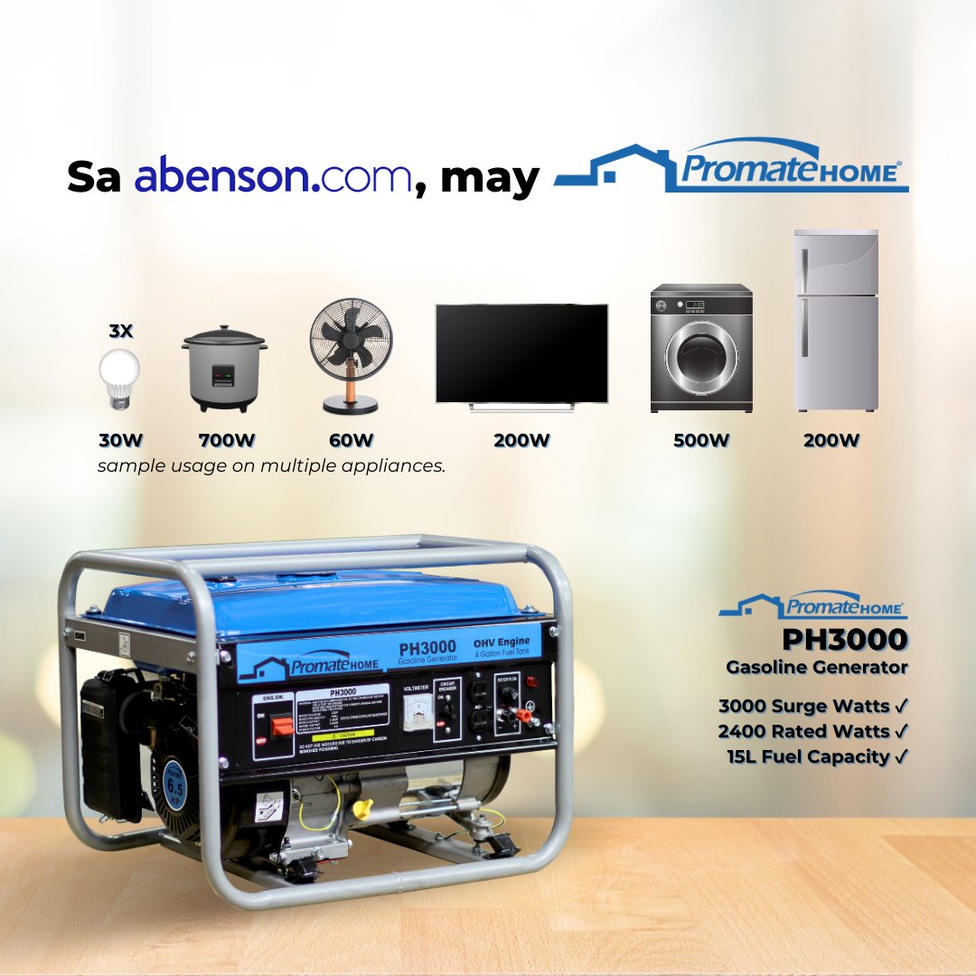 promatephil's tweet image. Grab your PH3000 Portable Gasoline Generator at abenson.com or the nearest Abenson store! 🏃‍♂️💨 HURRY while stocks last! #SaPromateMayPOWER 😉

🛒 Shop safely online: abenson.com/promate-ph3000…

#Promate #Generator #Philippines #Abenson #abensonHOME #homebuddies