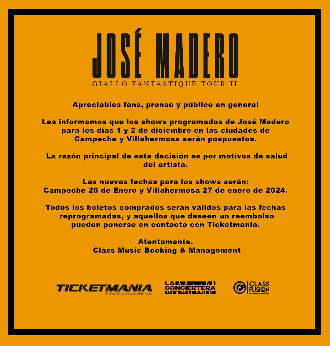 🚨Apreciables fans, prensa y público en general  🚨 

¡Nos vemos pronto Campeche y Villahermosa! 💛