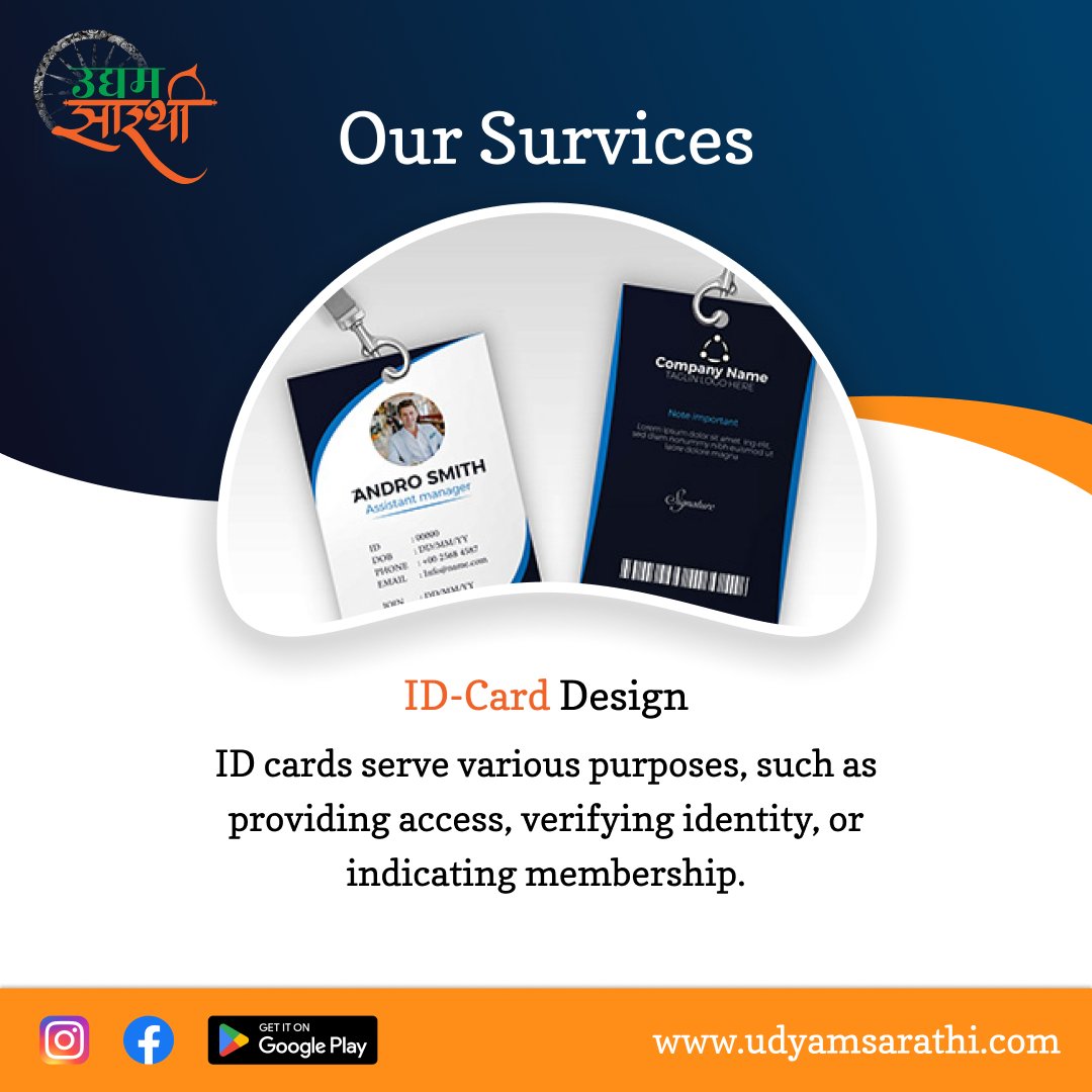 Udyamsarathi's tweet image. Elevate Your Identity! 🆔✨ UdyamSarathi crafts distinctive ID-card designs that not only represent you but also make a lasting impression. Let&apos;s redefine the way you present yourself! 💼🎨 #IDCardDesign #UdyamSarathi #DistinctiveIdentity