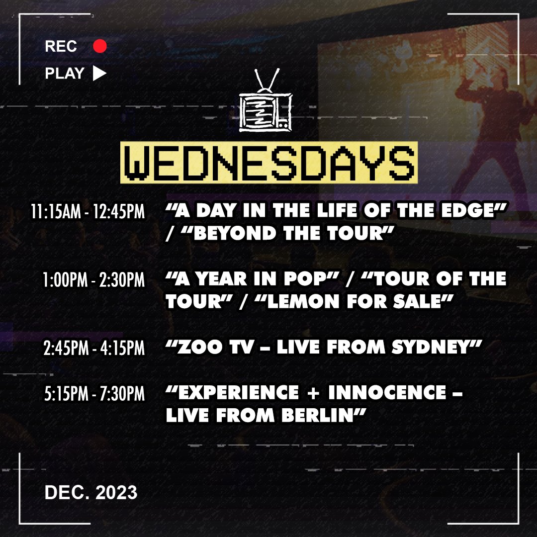 VibeePresents's tweet photo. Zoo TV Cinema returns to Zoo Station at @venetianvegas this Friday Dec 1!
Enjoy U2 films curated by The Edge on the big screen, presented in Dolby Atmos!
Swipe to see the schedule, and book your seat now at https://t.co/baIIu9AzYu
#VIBEE #U2 #VENETIANVEGAS #U2UVSPHERE https://t.co/bhRVl2QRrw