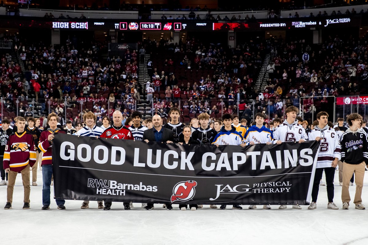 NJDevils's tweet photo. We C you 🫡

We are proud to celebrate over 180 local high school hockey captains at tonight’s game.

Best of luck to everyone this upcoming season.

#NJDevils | @RWJBarnabas | @jag_pt_