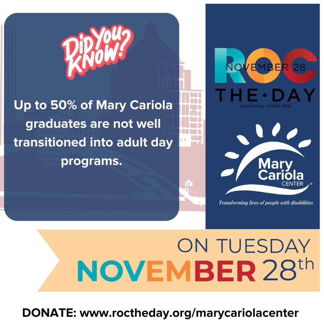 That's why it's vital to create an on-site Day Habilitation Program for individuals with intense needs.  Give them an opportunity to learn, grow and engage.  Donate and help us raise $25,000 TODAY.  Donate: buff.ly/2KMjBVq #ROCtheDay